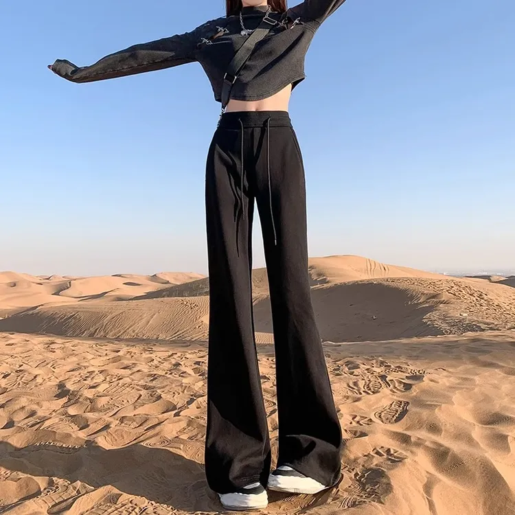 lulu同款微喇运动卫裤女2025新款加绒高腰修身显瘦宽松休闲喇叭裤