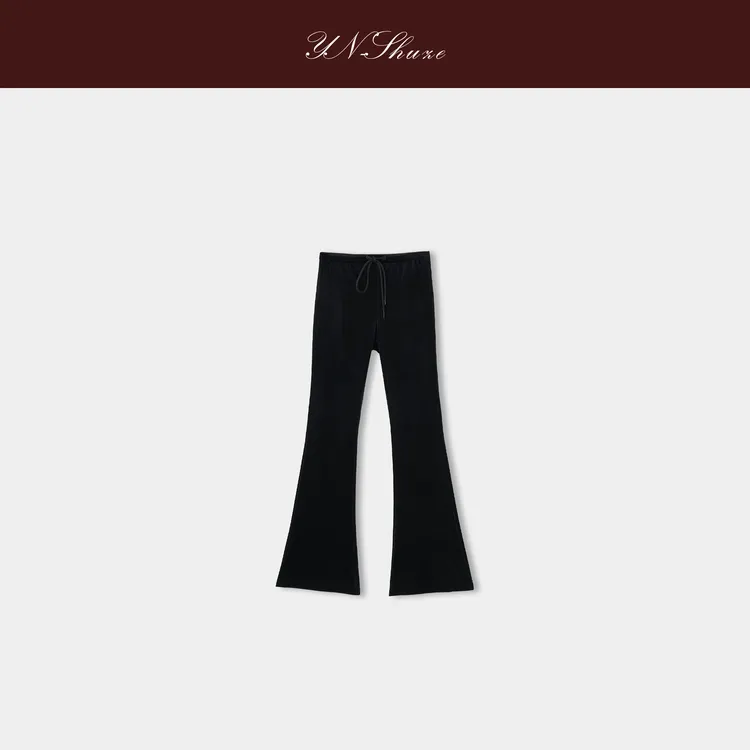 YN-SHUZE【魔力修容】设计师秋冬黑色喇叭裤丝绒裤SZ-YNB-BK0547