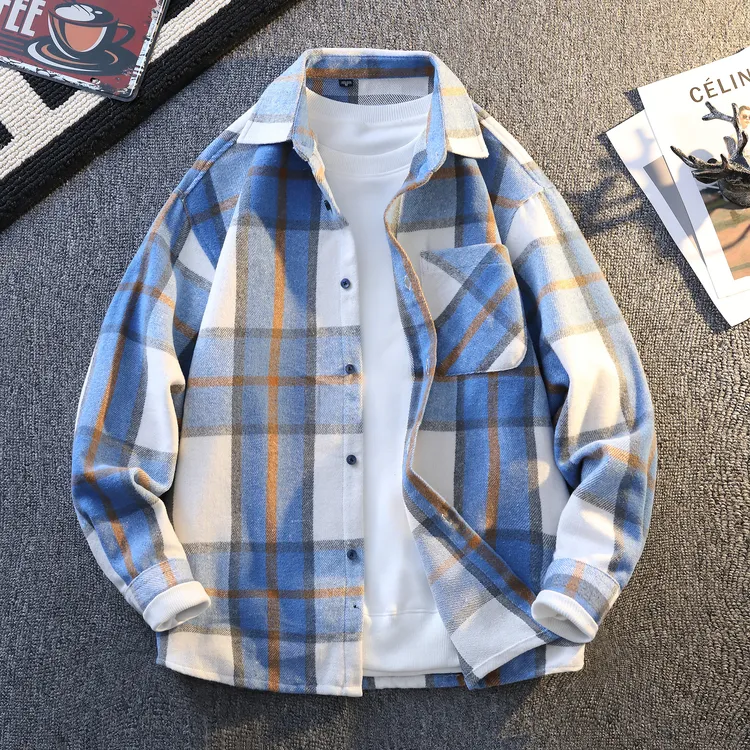 雷丹奴秋季加厚格子衬衫男士春秋款休闲长袖衬衣韩版宽松外套上衣