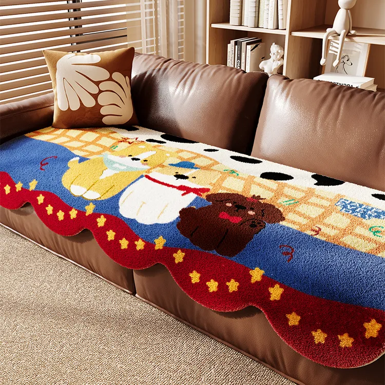 美拉德异形毛绒沙发座垫复古2026冬季新款一片式固定防滑沙发坐垫