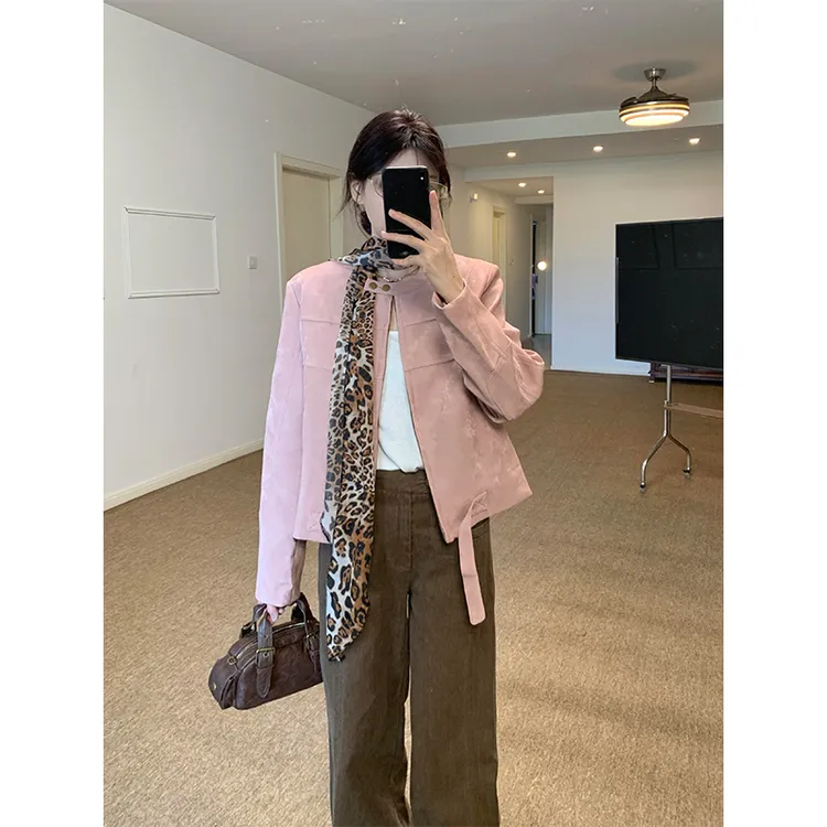 韩系圆领短款棒球服外套女秋季新款设计感正肩工装甜酷休闲夹克潮
