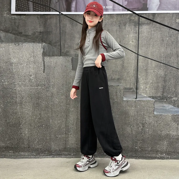 女童秋装2025新款儿童洋气女孩潮酷休闲百搭时尚裤潮阔腿