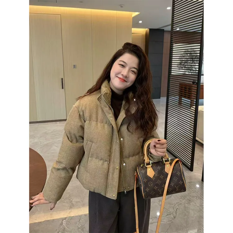 WenWen小个子2025秋冬新款百搭格纹面包服冬季加厚棉服外套2343