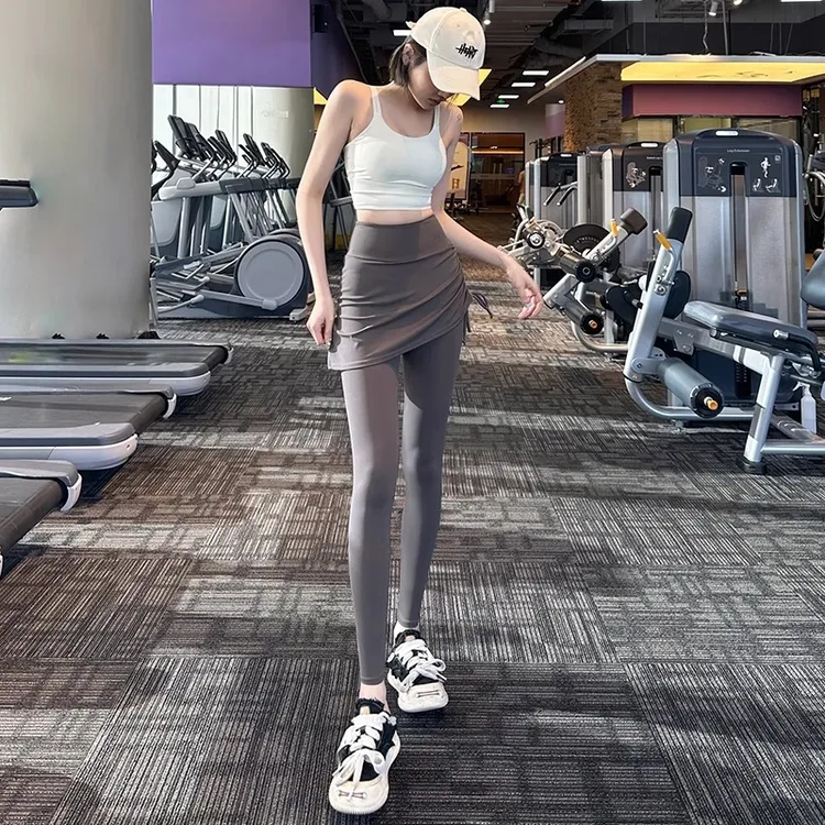 纵帆新款假两件遮臀瑜伽裤女高腰收腹防走光裙裤撸铁跑步运动长裤