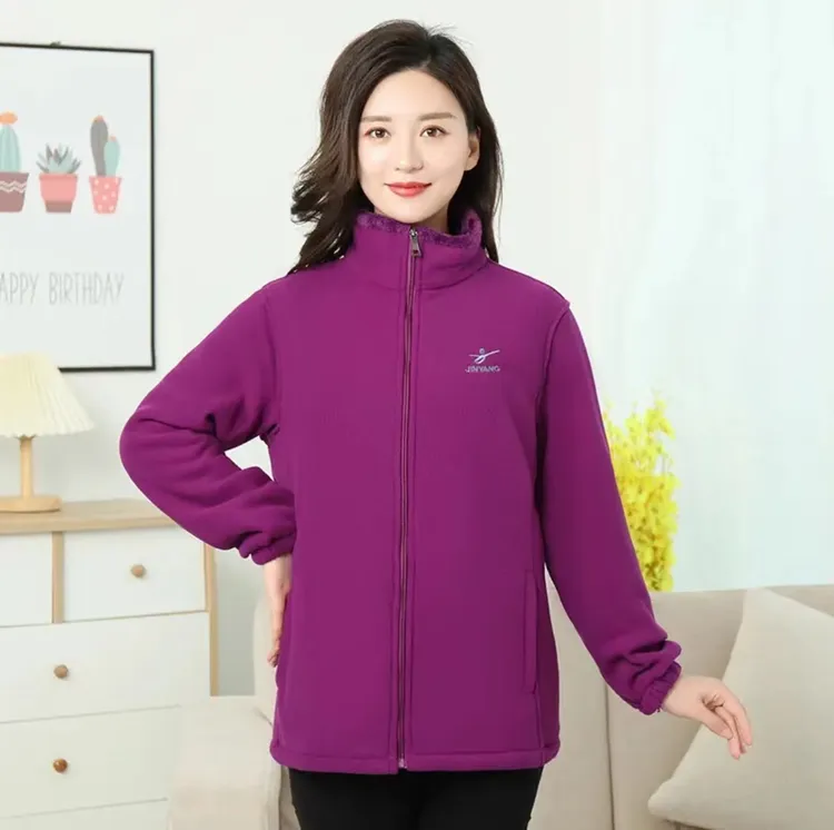女款宽松舒适秋季摇粒绒保暖外套中老年妈妈装