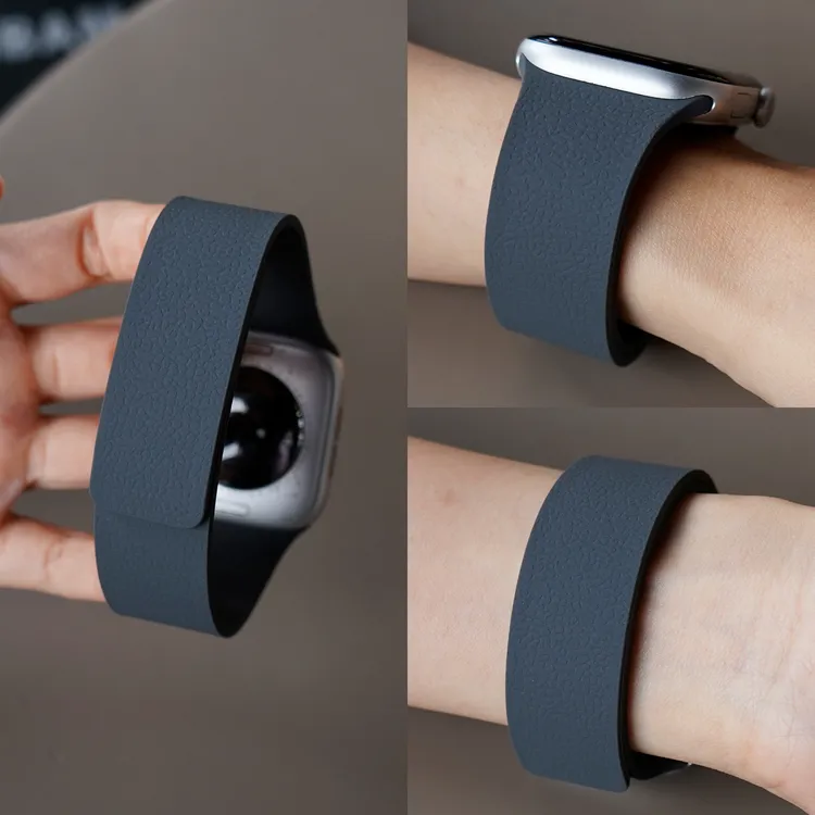 适用iwatch10苹果S11手表表带Apple Watch10磁吸荔枝纹硅胶表带