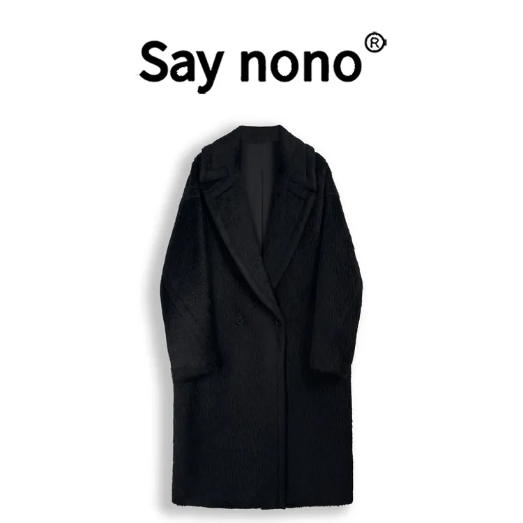 懒猫nono│Saynono 轻奢时尚黑色高级感长款毛呢大衣WD243317