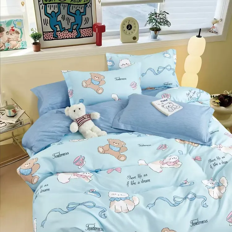 【四季通用】春秋保暖水洗棉印花磨毛四件套亲肤家用床单双人被罩套