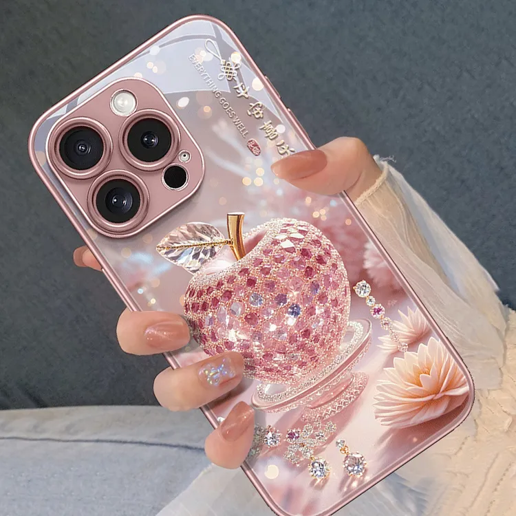 碎钻水晶苹果适用苹果16手机壳iphone15promax小清新轻奢保护套