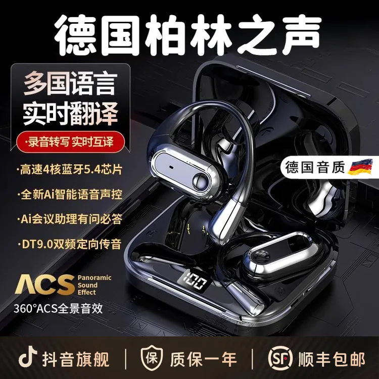 柏林之声2025新款AI会议耳机录音实时翻译蓝牙耳机挂耳式降噪传译