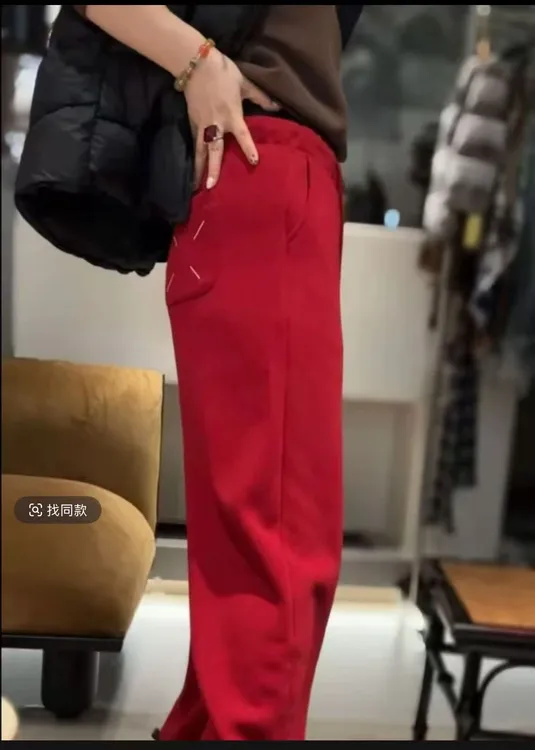 JING2025冬季新款58801抽绳高腰直筒裤宽松休闲长裤拉绒保暖女裤