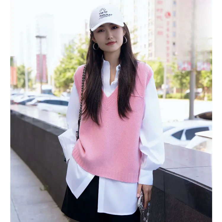 阿玛施AMAS【凹造型】时尚百搭v领针织马甲女款5399256