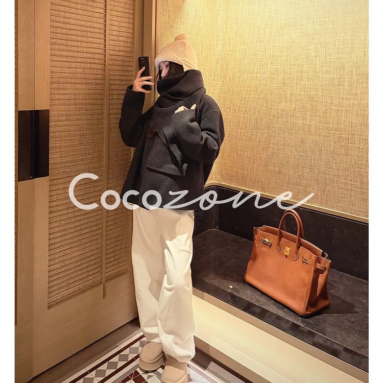 COCO ZONE 刘 一一 “赴约大衣”山羊绒绵羊毛围巾外套 CD2A2715