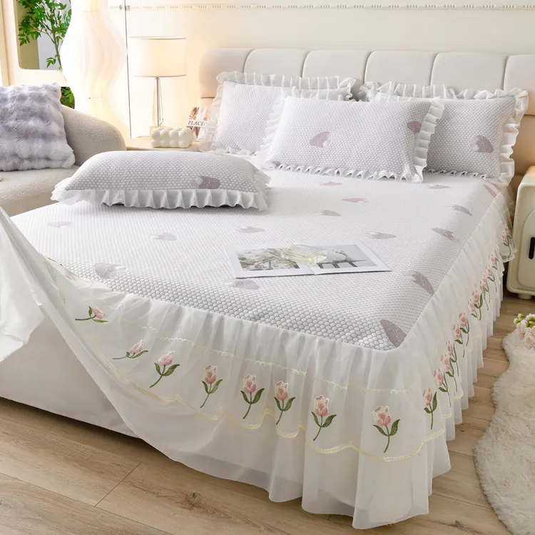 2025新款凉席冰丝席豆豆提花床裙款凉感席空调席可机洗水洗软席子