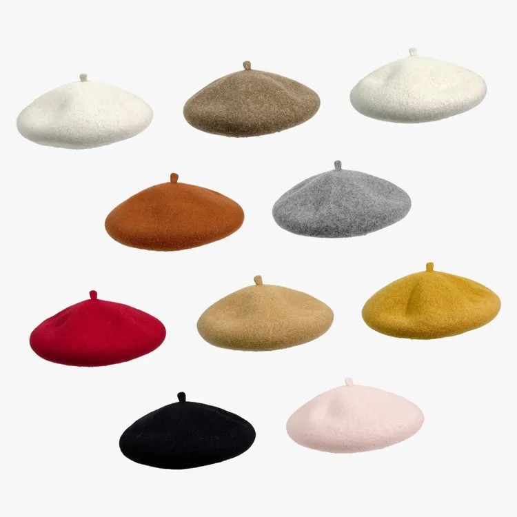 2024春上新款米白大帽檐贝雷帽风吹半夏秋冬杏色羊毛画家女式