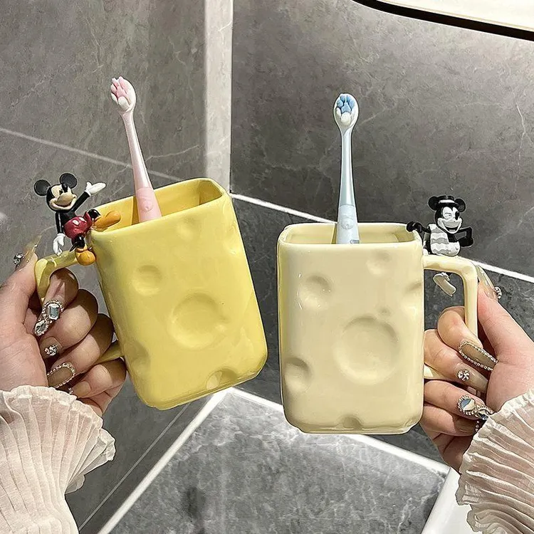 漱口杯奶酪漱口杯高颜值女轻奢家用陶瓷刷牙杯子情侣卫生间洗套装