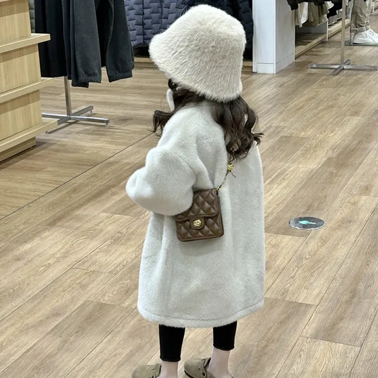 童装长款仿貂绒大衣外套保暖防风皮毛一体女童宝宝中长款外套冬季