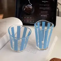 ins玻璃杯果汁杯子小众简约咖啡杯蓝色条纹波点不规则水杯牛奶