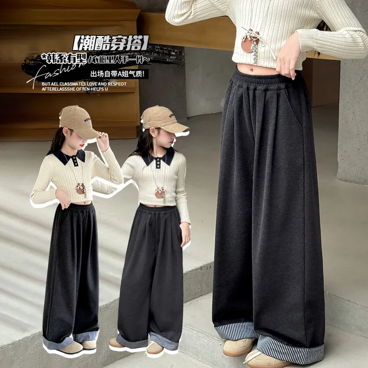 女童春秋季时尚宽松休闲阔腿裤2025新款小女孩6-12岁洋气韩范裤子