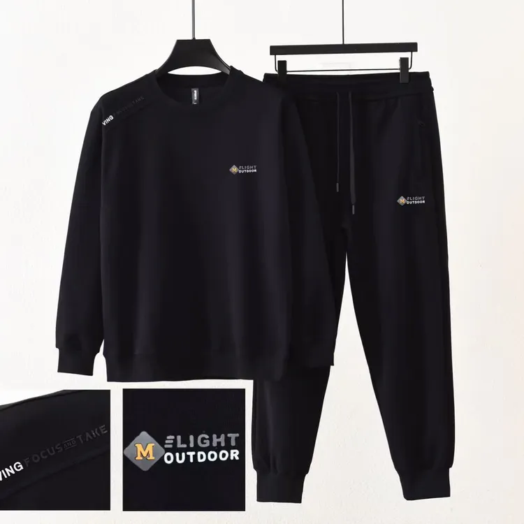 冬季档男士加绒加厚休闲运动百搭圆领卫衣裤子套装-8188