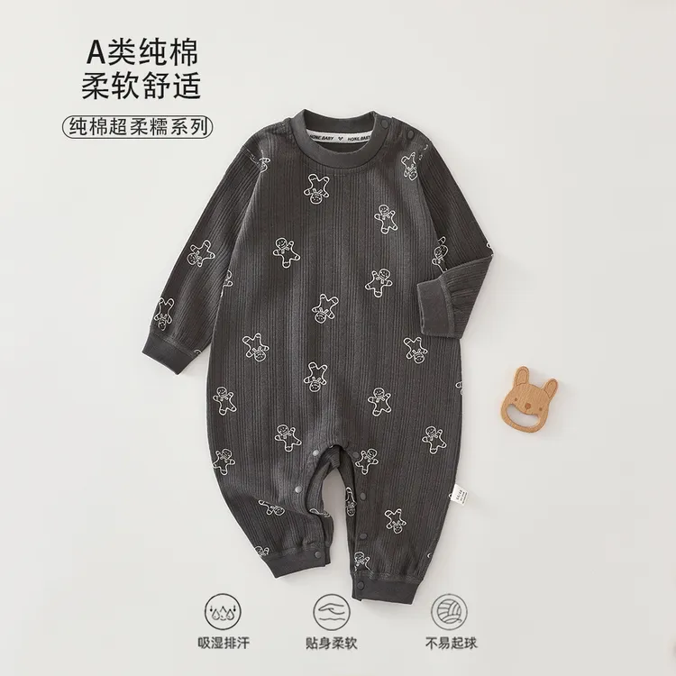 一岁宝宝衣服2025款超萌可爱哈衣爬爬服肩扣秋装纯棉婴儿连体衣