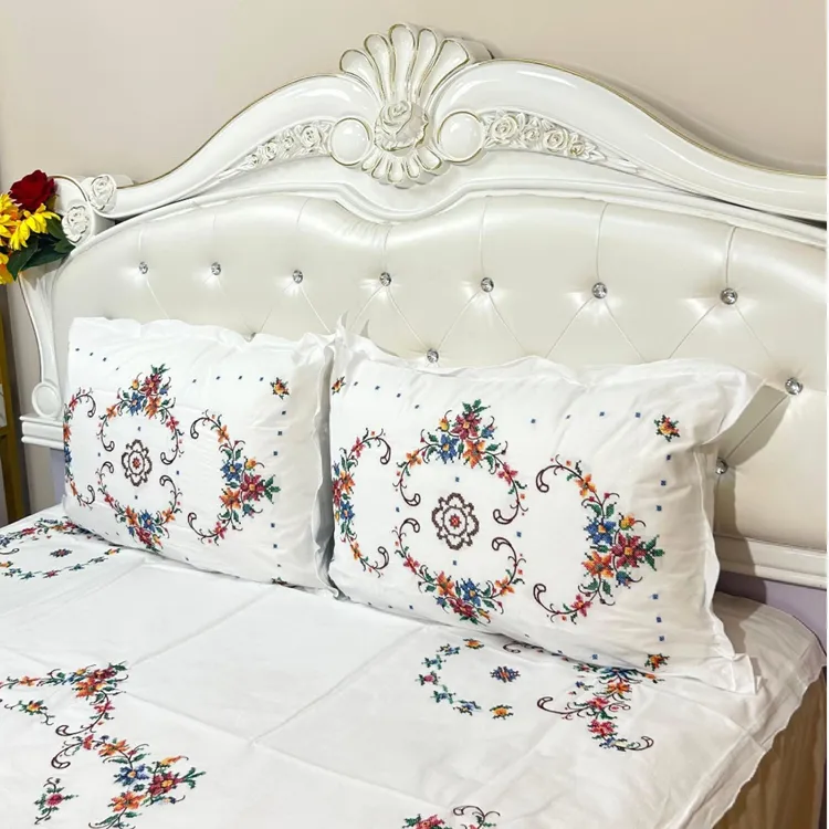 960D-棉布刺绣枕套-红-YASTUK