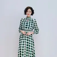 L805 法式半高领波点松紧腰小众设计感修身显瘦气质优雅连衣裙D15