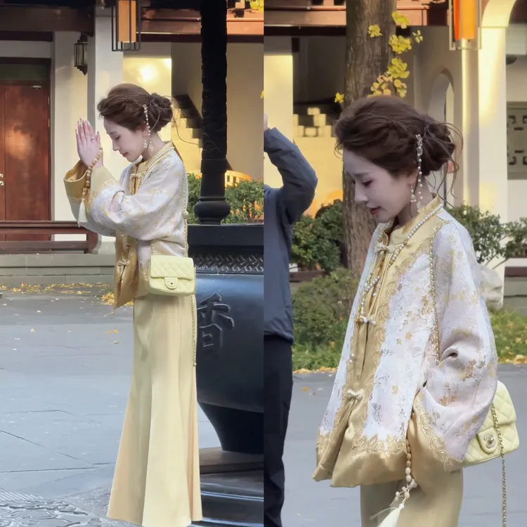 【婷婷】《月光鎏金》 流光溢彩金色织金提花缎面棉服外套TT2SQTH2363