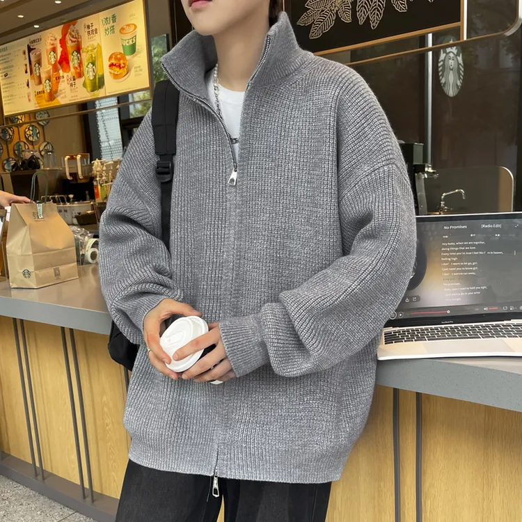 半高领开衫毛衣男女款秋冬季cleanfit叠穿打底针织衫情侣休闲外套