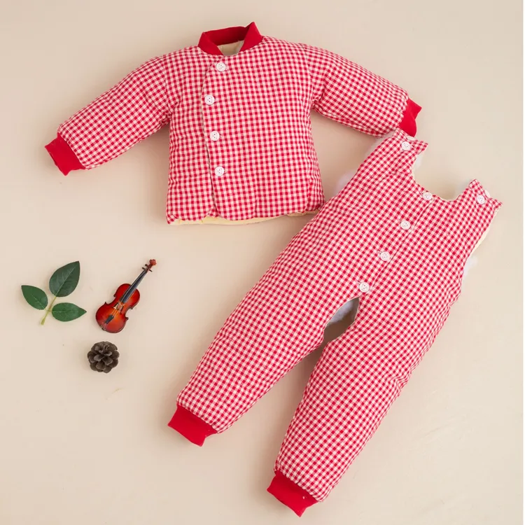 秋冬格子棉服冬装A类保暖棉袄加厚儿童宝宝手工棉花棉衣宝宝棉衣