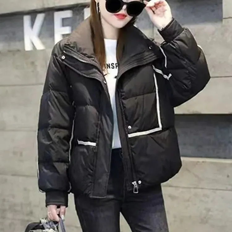 2026新款韩系时尚减龄气质显瘦设计感衣服女潮流拼色立领长袖棉服