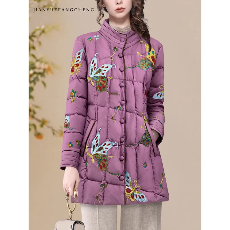 YIHUI伊卉羽绒服女绣花中长款时尚妈妈款加厚保暖冬季WG256866