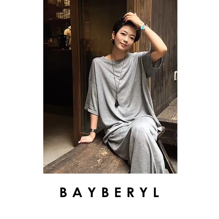 BAYBERYL老贝胖丁套衫*天斯三醋舒适圆领短袖针织衫ZZS5D1502