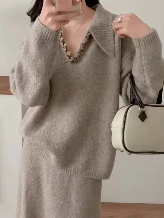 法式时尚套装百搭针织时尚套头减龄加厚毛衫套装AJ251104