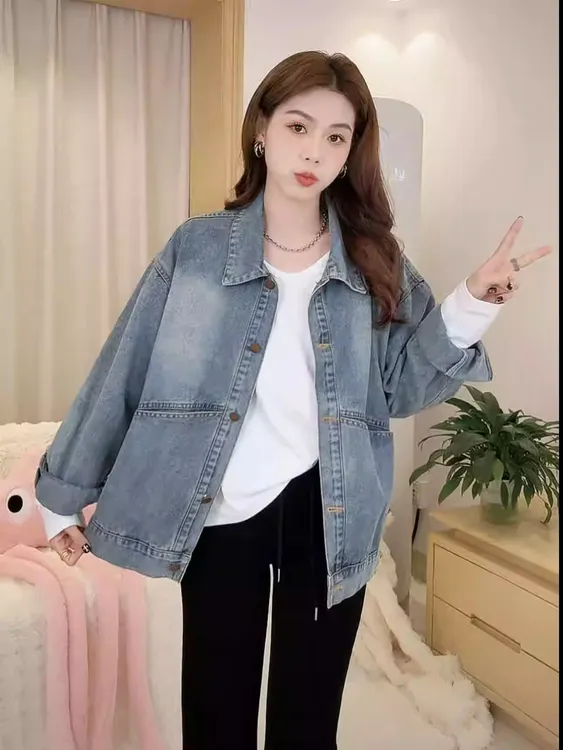 蓝色复古牛仔外套女小个子2025春装新款韩版休闲百搭bf风夹克上衣