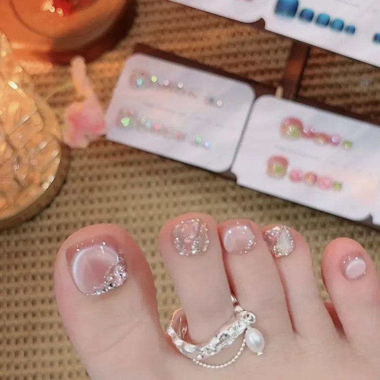 猫眼美甲穿戴甲脚高级感春夏纯手工甲片穿戴式2025新款脚指甲贴片