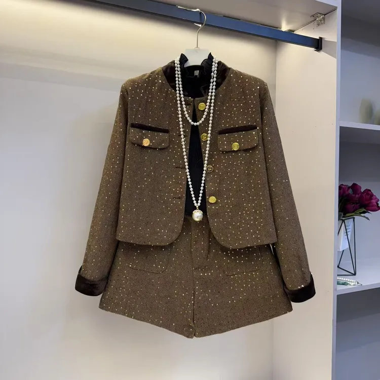 欧货小香风轻奢亮片工艺大码女装气质胖MM显瘦2025早春百搭两套装