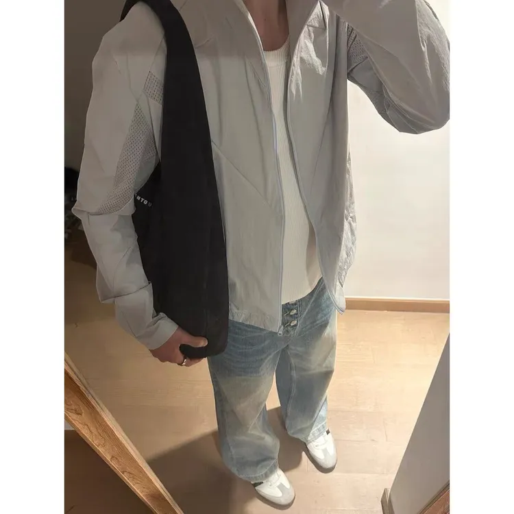 户外男士夏季夏秋季款-F802#拼接网眼立领防晒衣黑色灰色M-3XL
