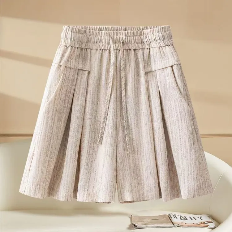 2025夏季舒适纯色高腰显瘦时尚百搭休闲裤新款大码女裤胖MM短裤裙