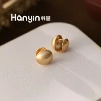铜合金耳饰 时尚气质字母拉丝大小面贪吃豆后戴式耳扣