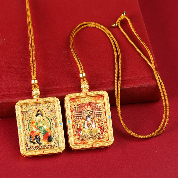 合金吊坠 藏式唐卡五爷双面唐卡八大守护浮雕吊坠文殊项链煦如春
