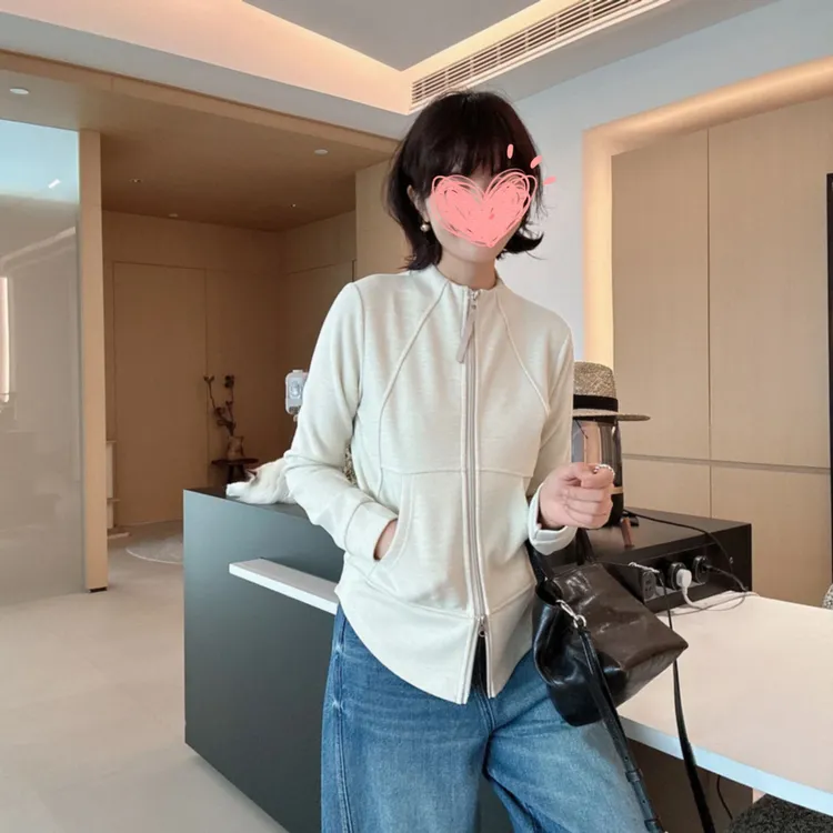秋季立领时尚修身显瘦立体裁剪百搭休闲长袖开衫卫衣T90084