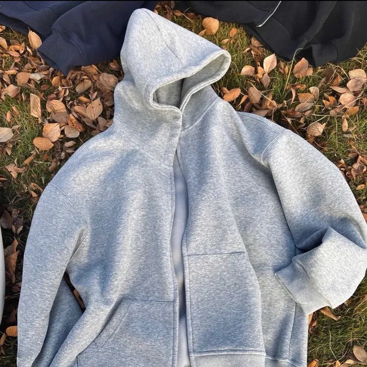 春秋季卫衣双拉链开衫男生宽松休闲百搭连帽外套长袖上衣男士夹克