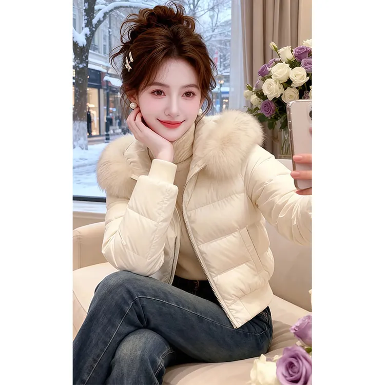 【夜华莲步】轻奢气质毛领棉服2025冬季新款时尚保暖加厚棉衣