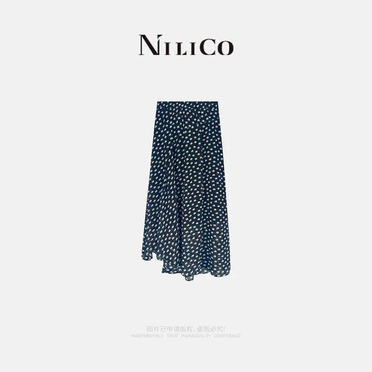 NILICO【仙女飘飘】气质飘逸感解构不规则半松紧波点半身裙欧若风