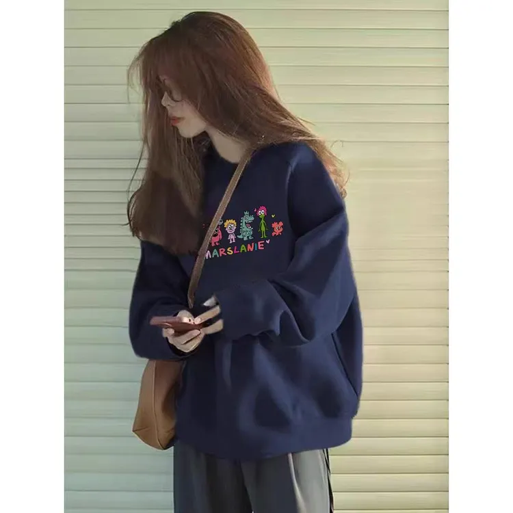 重磅美式高街卡通套头卫衣女2025新款设计感小众慵懒长袖上衣