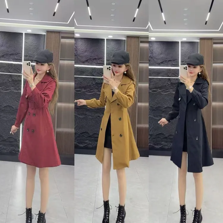 精品0668 气质百搭收腰净版差长袖风衣外套