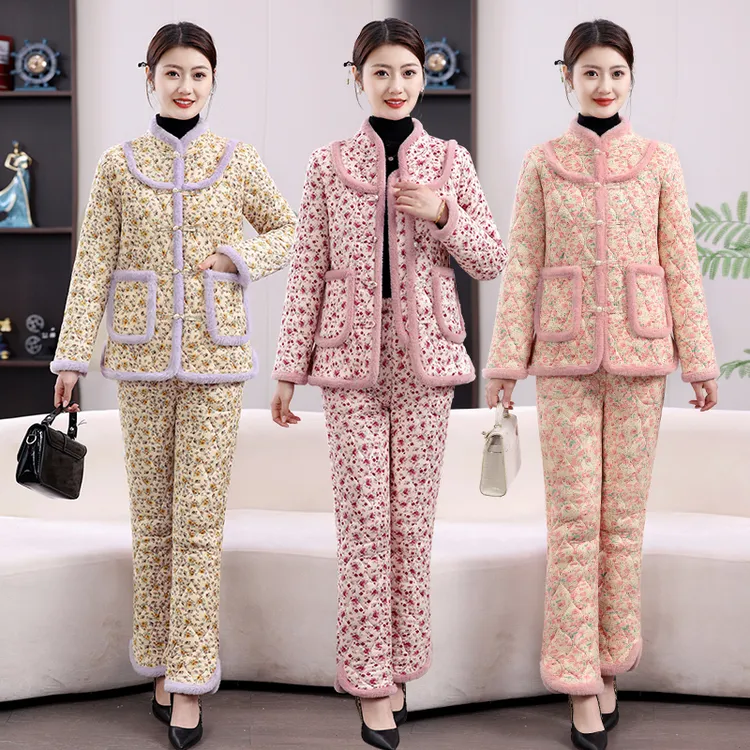 妈妈装新款加绒碎花棉衣保暖加厚中式棉袄复古国风冬季棉服外套