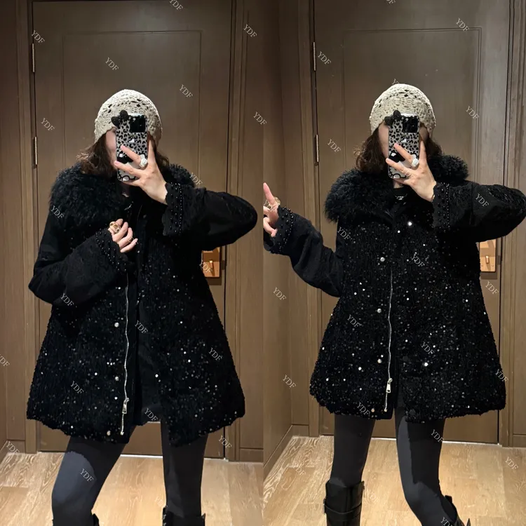 YDFSTUDIO小众【墨海星光】欧货高品重工亮片拼接设计羽绒时尚马甲