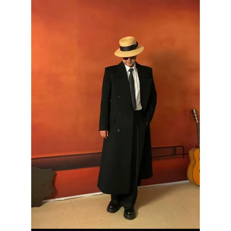 25秋冬秀款SLP纯羊毛高肩双排扣毛呢羊毛大衣时尚百搭超长款大衣